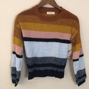 Full Circle Trends crop waffle knit sweater vibrant multicolored stripes SZ Med